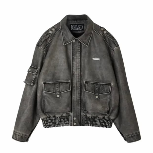 보헤미안서울 보헴서 레더 봄버 점퍼 워시드 그레이 1사이즈