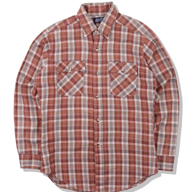 70's Levi's 화이트탭 러스트 체크 웨스턴 셔츠