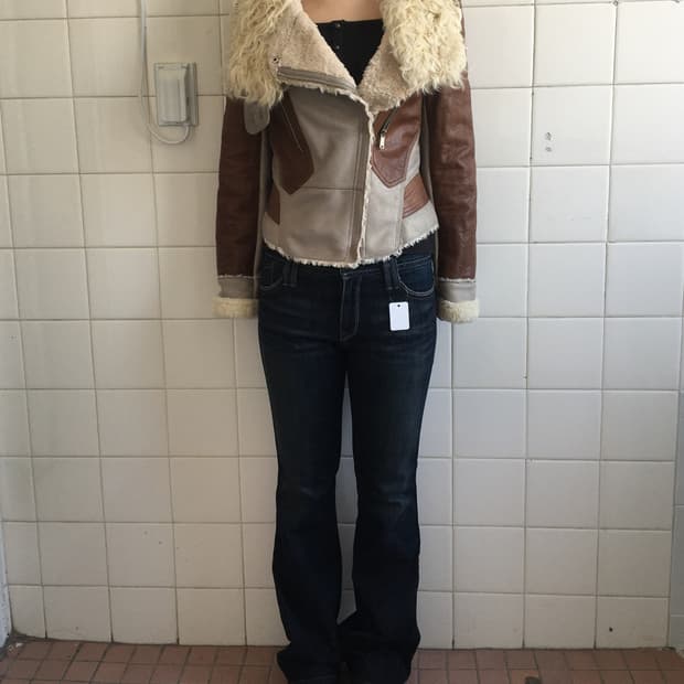 Lamb fur layered leather jacket