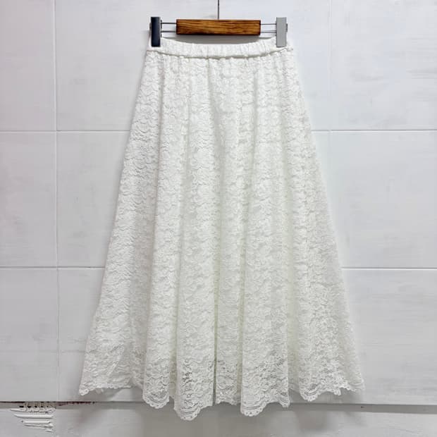 GLACIER 레이스 화이트 롱 플레어 스커트 M JPN 새상품
