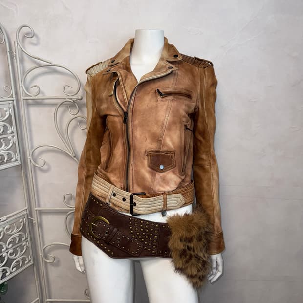 Camel brown tie dye lamb skin rider jk