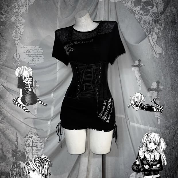 데일리미사깔 아일렛 코르셋 디테일 입문펑크 코디세트 
