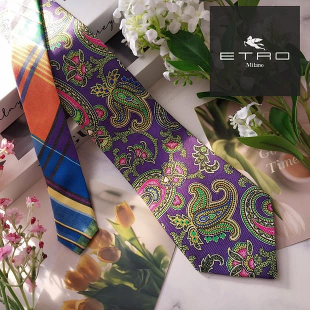 에트로 실크 퍼플 페이즐리 넥타이 8.6cm A+등급 K1534
