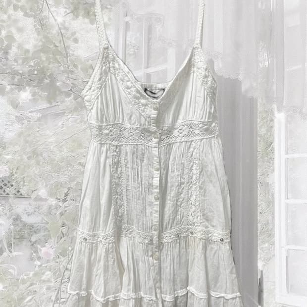 빈티지 모리걸 화이트 슬리브리스 모리걸나시