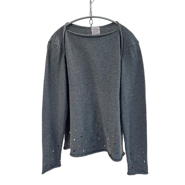 헴 라인 컬러링 도트 자수 보트넥 풀오버