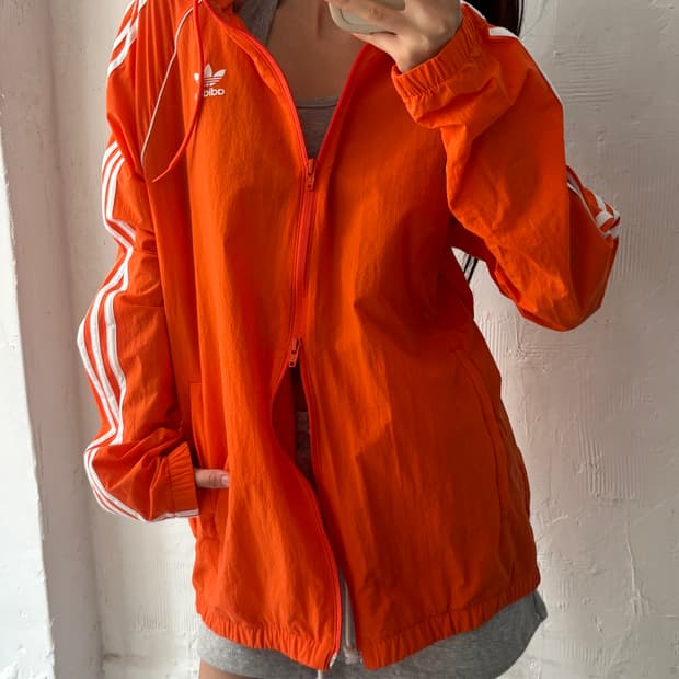 Adidas 아디다스 오렌지 컬러 2-way 지퍼 바람막이 자켓