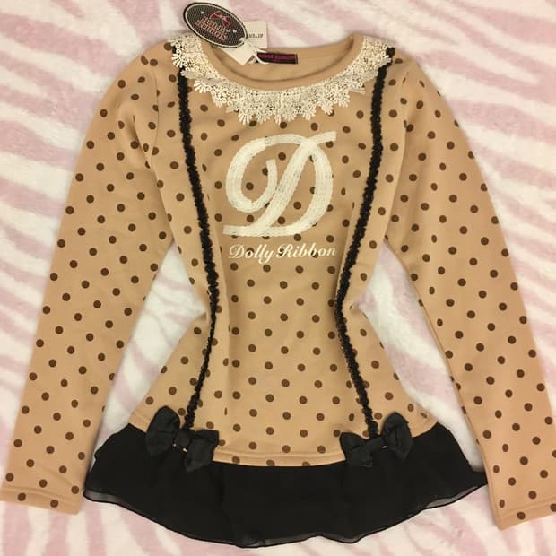 돌리리본 라떼갸루 도트 롱슬리브 티셔츠 로걀탑 땡땡이