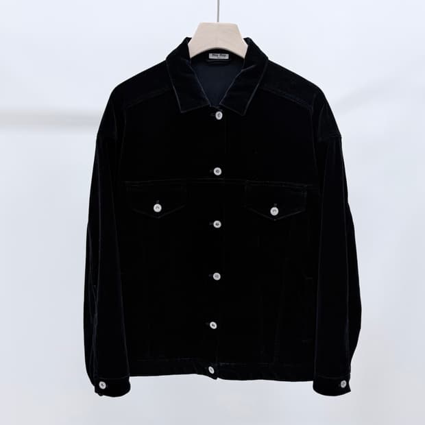 [S+급/36] 미우미우 벨벳 블루종 자켓 오버핏 블랙