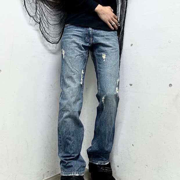 Jungle Storm] Oriental Print Denim Loos