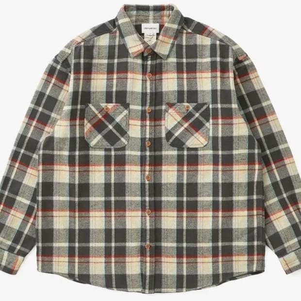 카키스 Brushed Plaid Shirt Grey L