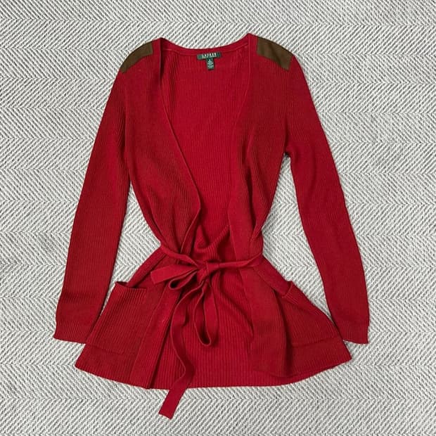 로렌 랄프로렌 스웨이드 패치 로브 가디건 v0688