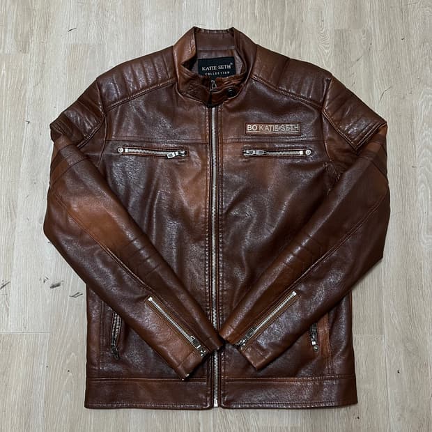 KATIE-SETH 남성 천연 양가죽 바이커 가죽 자켓 L(100)