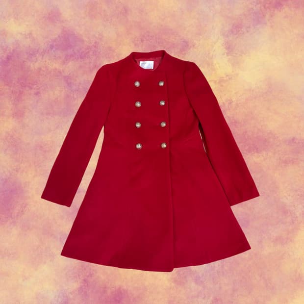 빈티지 클래식 레드 골드 더블 버튼 코트
