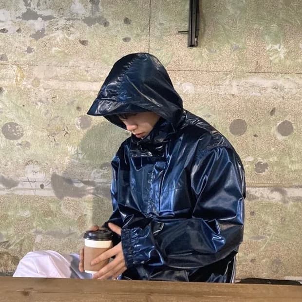 유광 나일론 바람막이 후드 점퍼 폴리 투웨이 블루