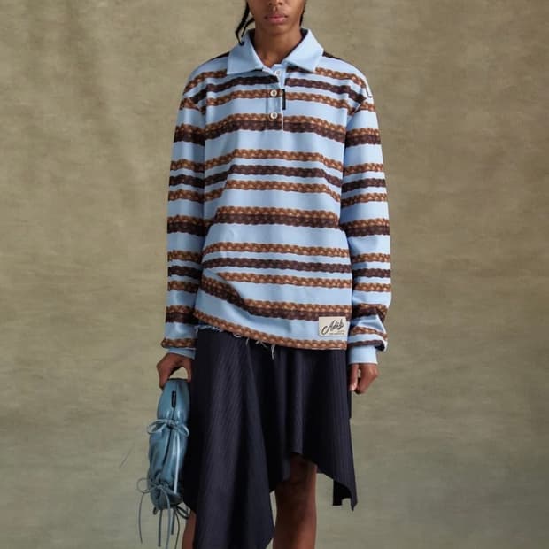 앤더슨벨 헤어 브래이드 스트라이프 카라 티셔츠 XS