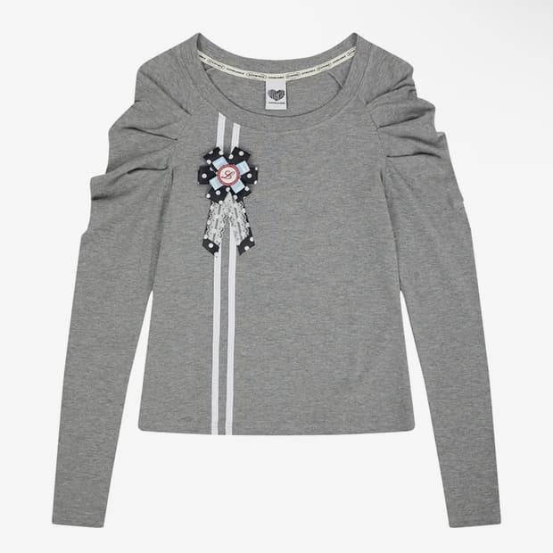 러브이즈트루 EL ROSETTE SHIRRING TEE(GRAY)