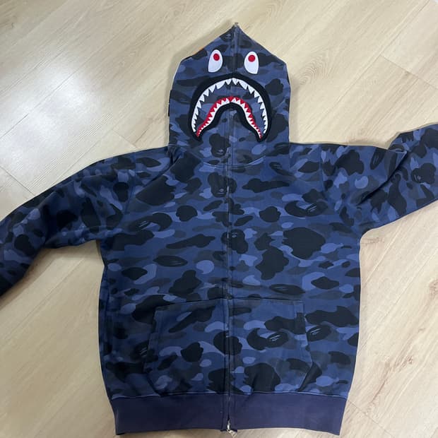 베이프 카모 샤크 후드집업 네이비 L