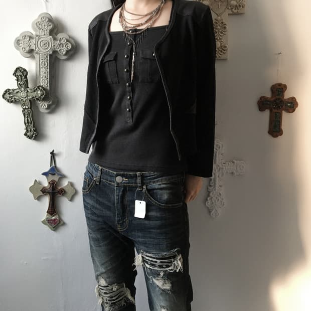 Patch point open cardigan