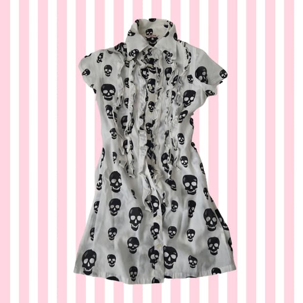 갸루 고스펑크 고딕 해골 프릴 레이스 블라우스 셔츠