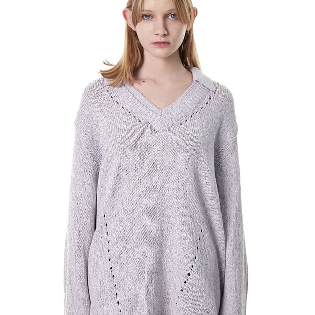 새릭 CERRIC 오픈 칼라 펀칭 포인트 니트