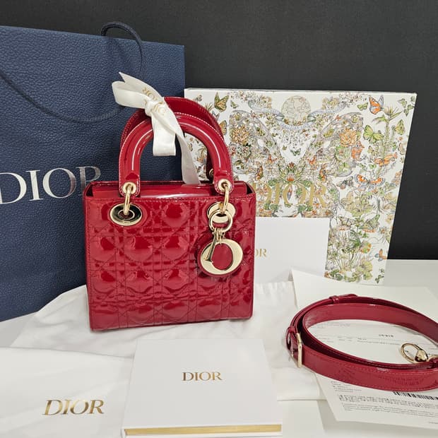 디올 레이디백 미니 체리 레드 (S급 새상품급) 영수증 포함 풀구성