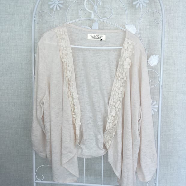 jpn vintage 레이스 아이보리 가디건392