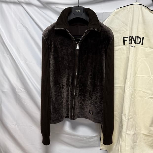 [미사용/48] 펜디 시어링 블루종 니트 집업 브라운 풀구성