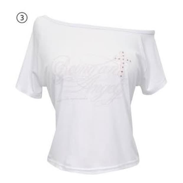 블루엔젤 크로스 원숄더 탑 반팔 큐빅 티셔츠