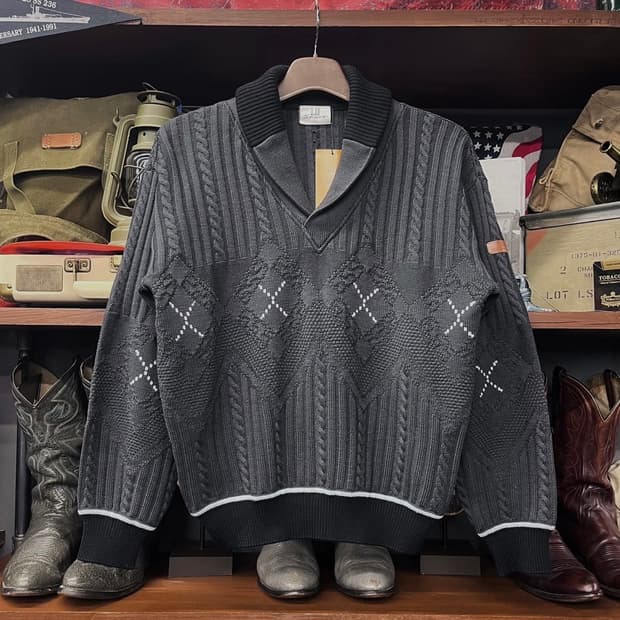 90s dunhill 던힐 이태리 숄카라 꽈배기 패턴 니트 N424