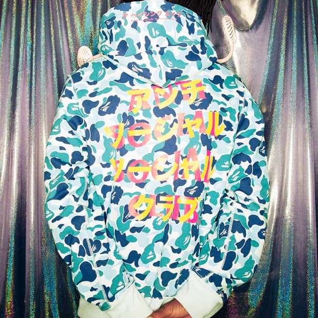 베이프 X 안티소셜클럽 블루 카모 후드티