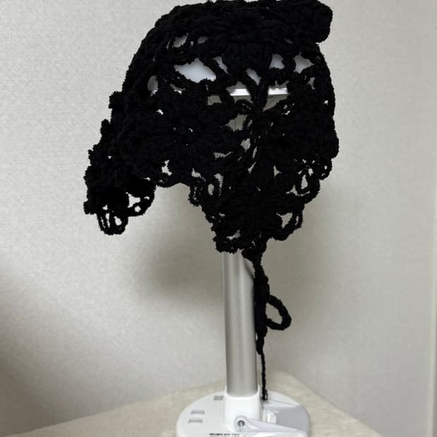 블랙 플라워 헤어커치프(두건)