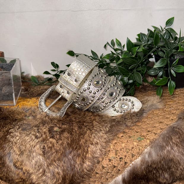 Silver python cubic stud belt