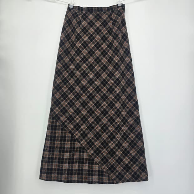 일본빈티지 체크 롱롱 스커트 25"