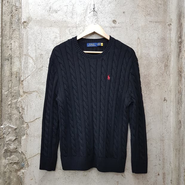 폴로 랄프로렌 라운드넥 블랙 꽈배기 니트 M사이즈 