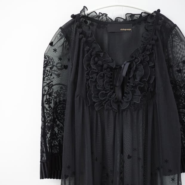 Black lace pompom one-piece