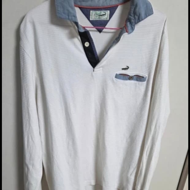 크로커다일 카라 티 긴팔 L사이즈 화이트 흰색 악어 봄가을 Crocodi