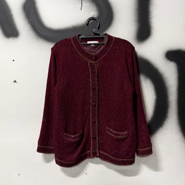 VTG 빈티지 모리 버건디 무지개 실 니트 가디건