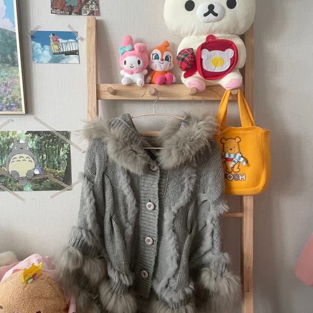 모리걸 빈티지 라쿤 래빗퍼 그레이 후드 케이프🩶❄️