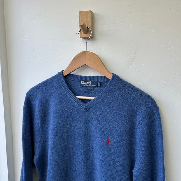 15574 - 폴로 랄프로렌 블루 브이넥 울 니트 (램스 울 100%)