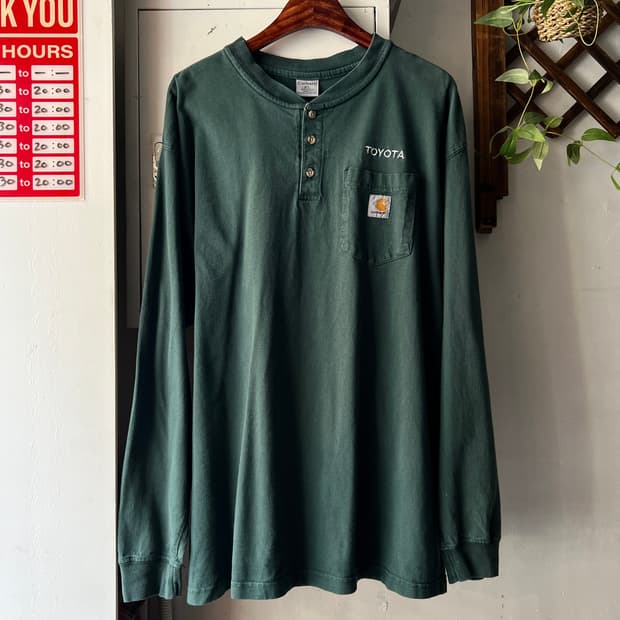 [XL]칼하트 USA 빈티지그린 TOYOTA 헨리넥 롱슬리브 티셔츠