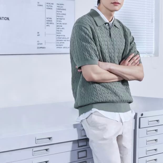 미개봉 라코스테 케이블 폴로 스웨터 반팔100 카키