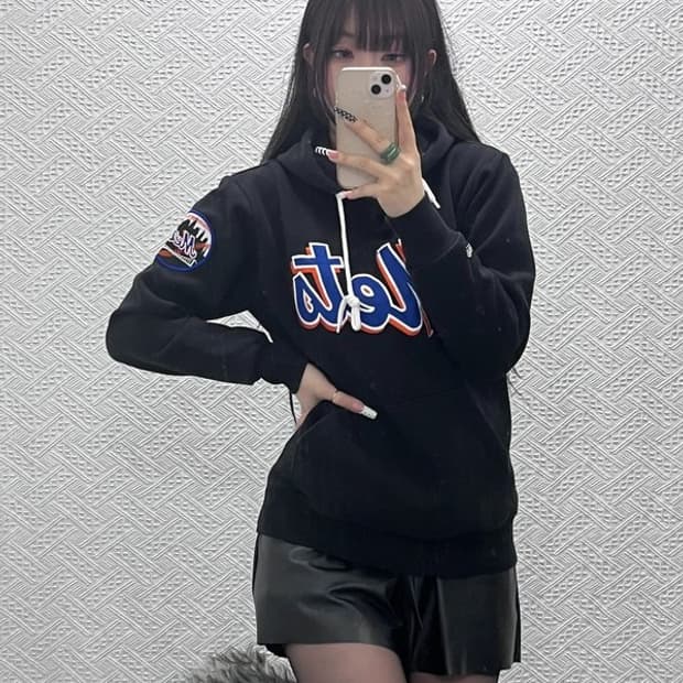 미첼엔네스 뉴욕메츠 올드스쿨 키치 로고 후드티 90 C10421