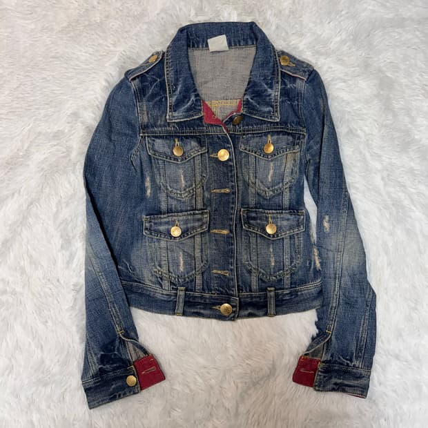 y2k gold button detailed denim jacket