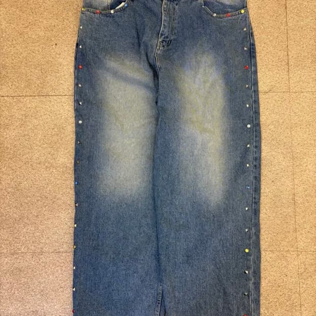 위캔더스 스터드 데님 와이드 팬츠