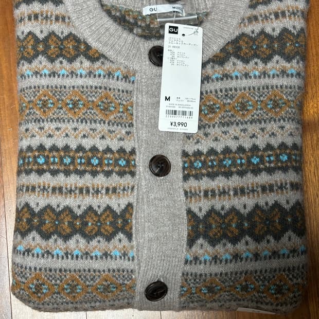 GU 지유 퍼프 니트 페어 아일 크루넥 가디건(베이비 M)