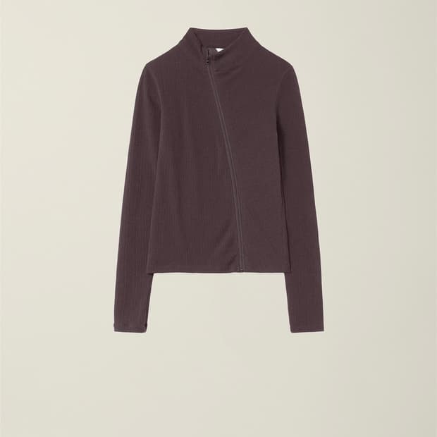 WOMENS RIBBED ZIP-UP WINE 누마레 ee 집업