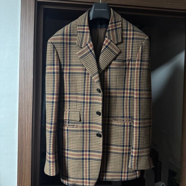 우영미 체크 울 자켓 46