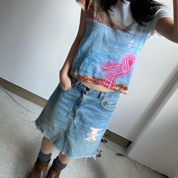 리바이스 오렌지탭 플라워 데님 스커트