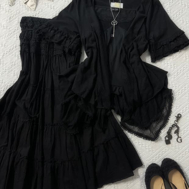 미니 도트 패턴 레이스 레이어드 스커트 3pcs SET