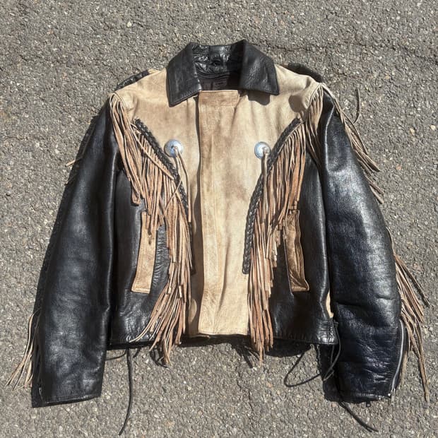 80s USA 웨스턴  프린지 가죽자켓 M